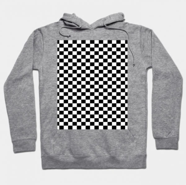 Hoodie berlengan panjang dengan pola kotak-kotak monokrom